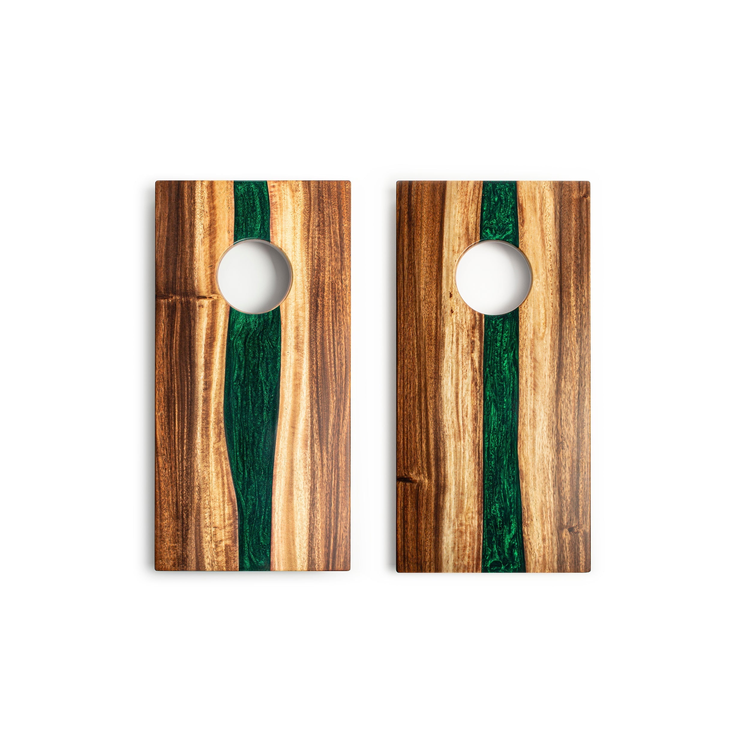 1ft x 2ft One of a Kind Green Pearl Epoxy Resin Wood Compact Travel Cornhole Board Set