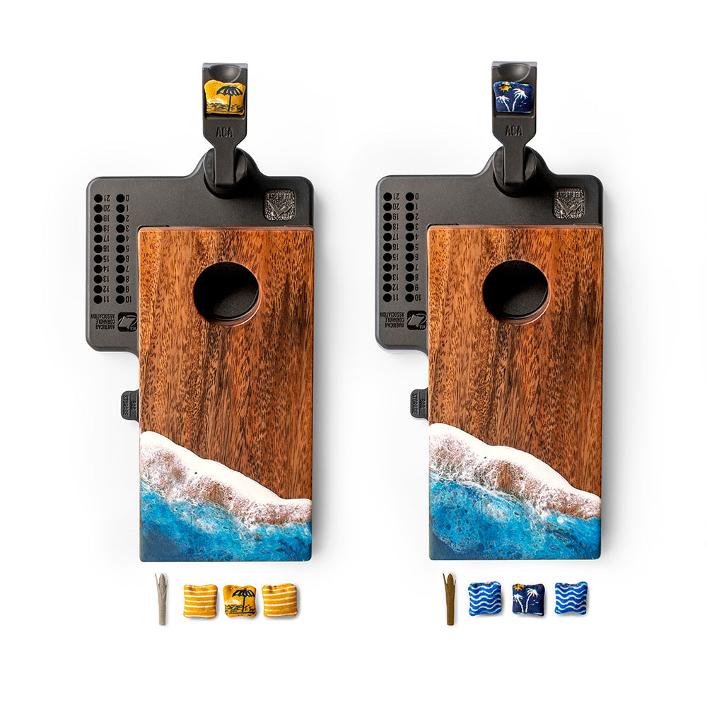 The Beach Epoxy Resin Double Chuck ART Mini Tabletop Cornhole Game