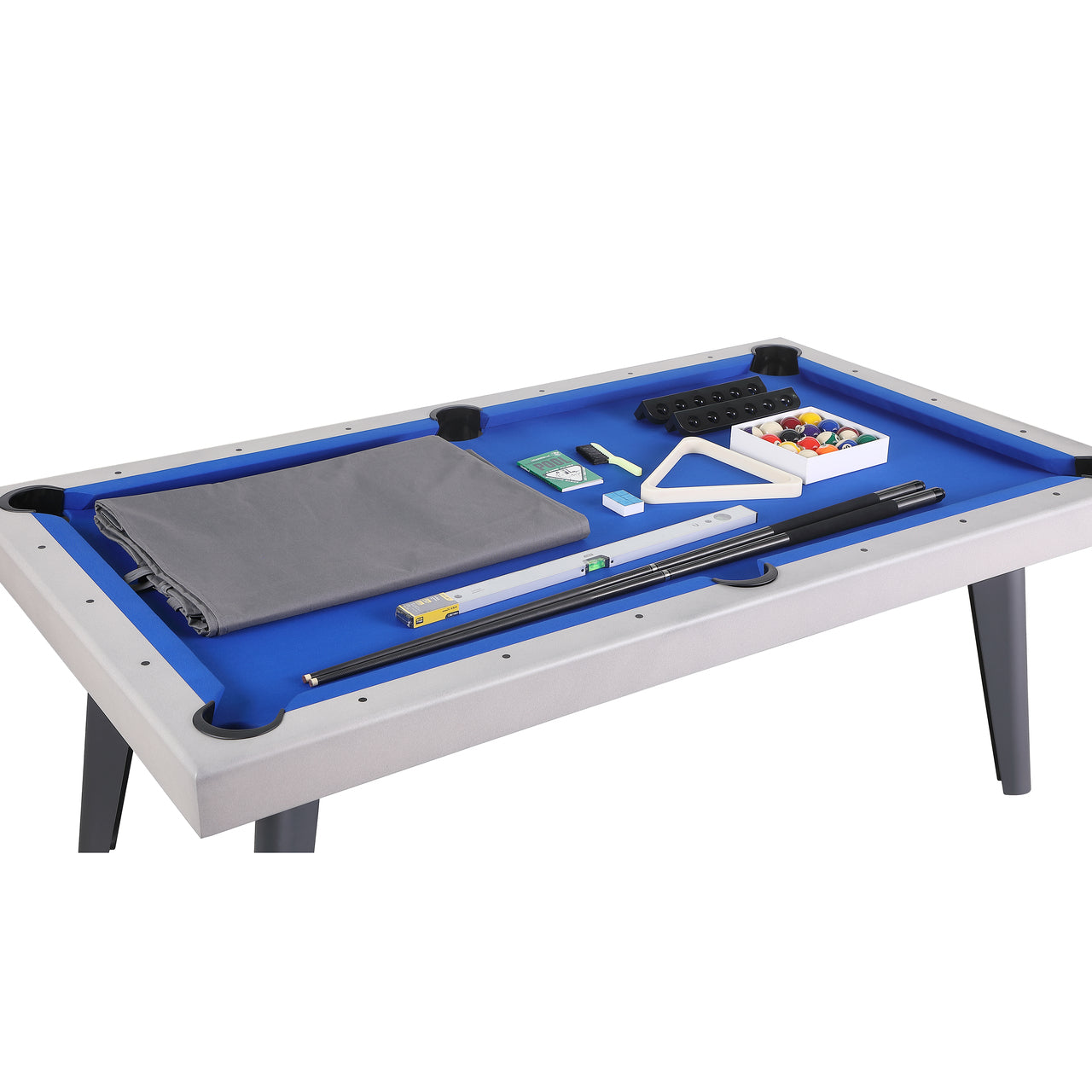Playcraft Santorini 7’ Outdoor Slate Pool Table w/ Dining Top, Benches, and Ping Pong