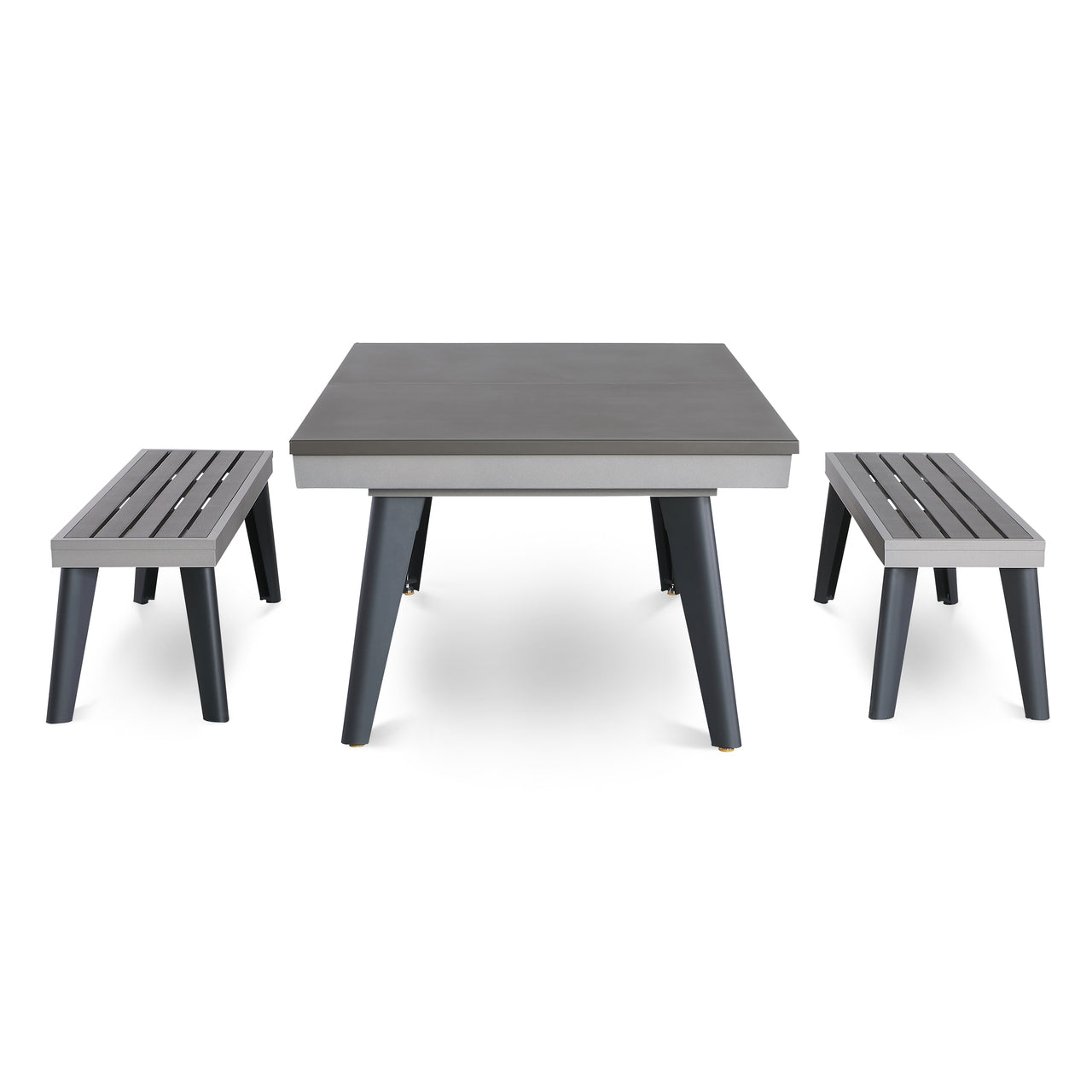 Playcraft Santorini 7’ Outdoor Slate Pool Table w/ Dining Top, Benches, and Ping Pong