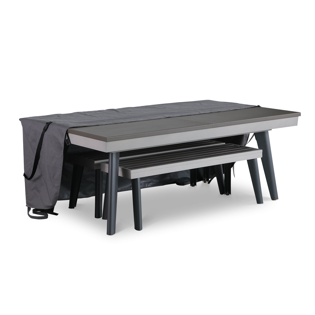 Playcraft Santorini 7’ Outdoor Slate Pool Table w/ Dining Top, Benches, and Ping Pong